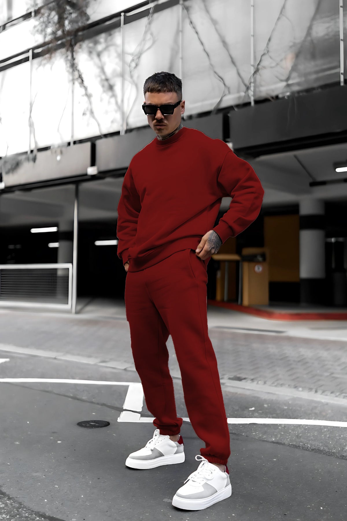 Erkek Oversize Alt Üst Takım - Bordo - 2