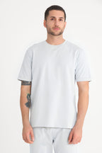 Erkek Penye Oversize Rahat T-shirt - Beyaz - 2
