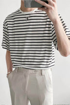 Erkek Oversize Penye T-shirt - SİYAH ÇİZGİLİ - 2