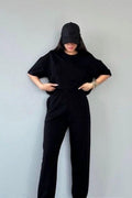 Kadın Penye Oversize Pijama Takımı - Siyah - 1