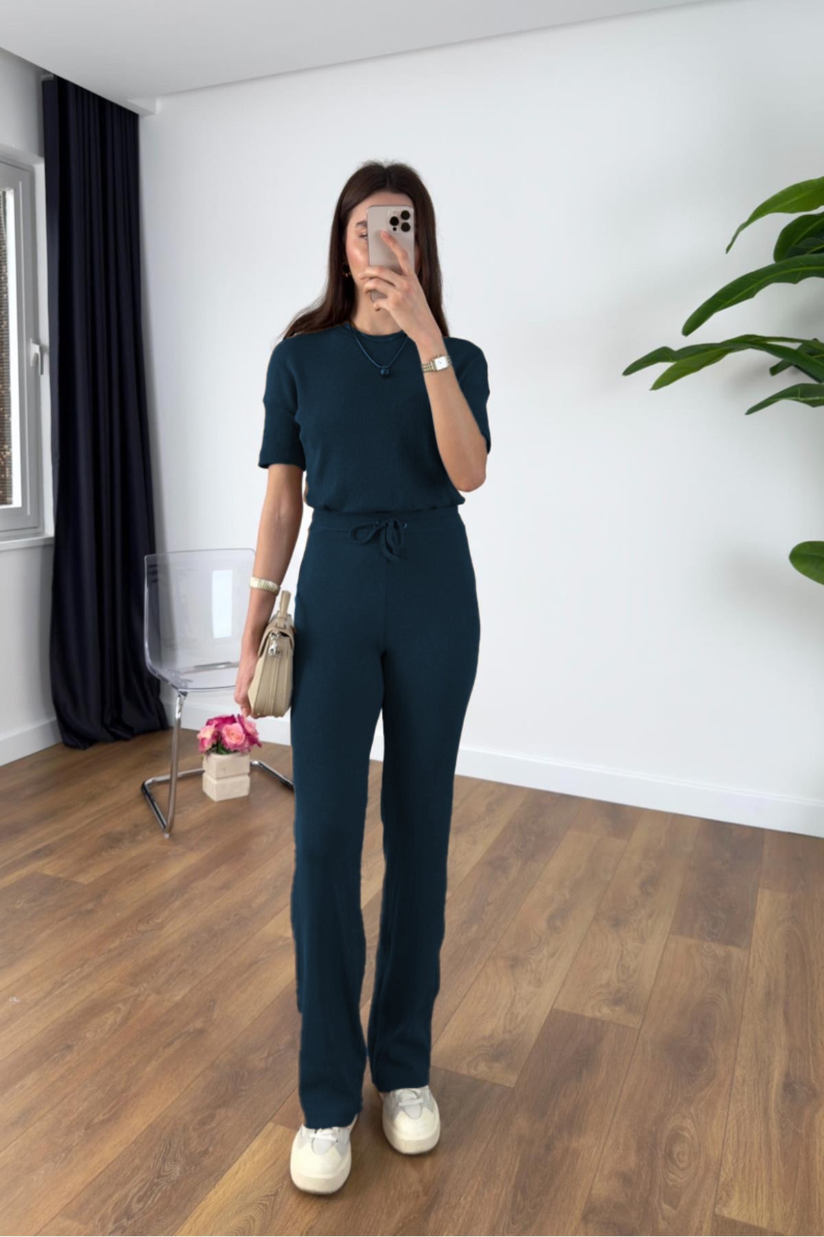 Kadın Premium Model Yazlık Fitilli Takım - Lacivert - 3