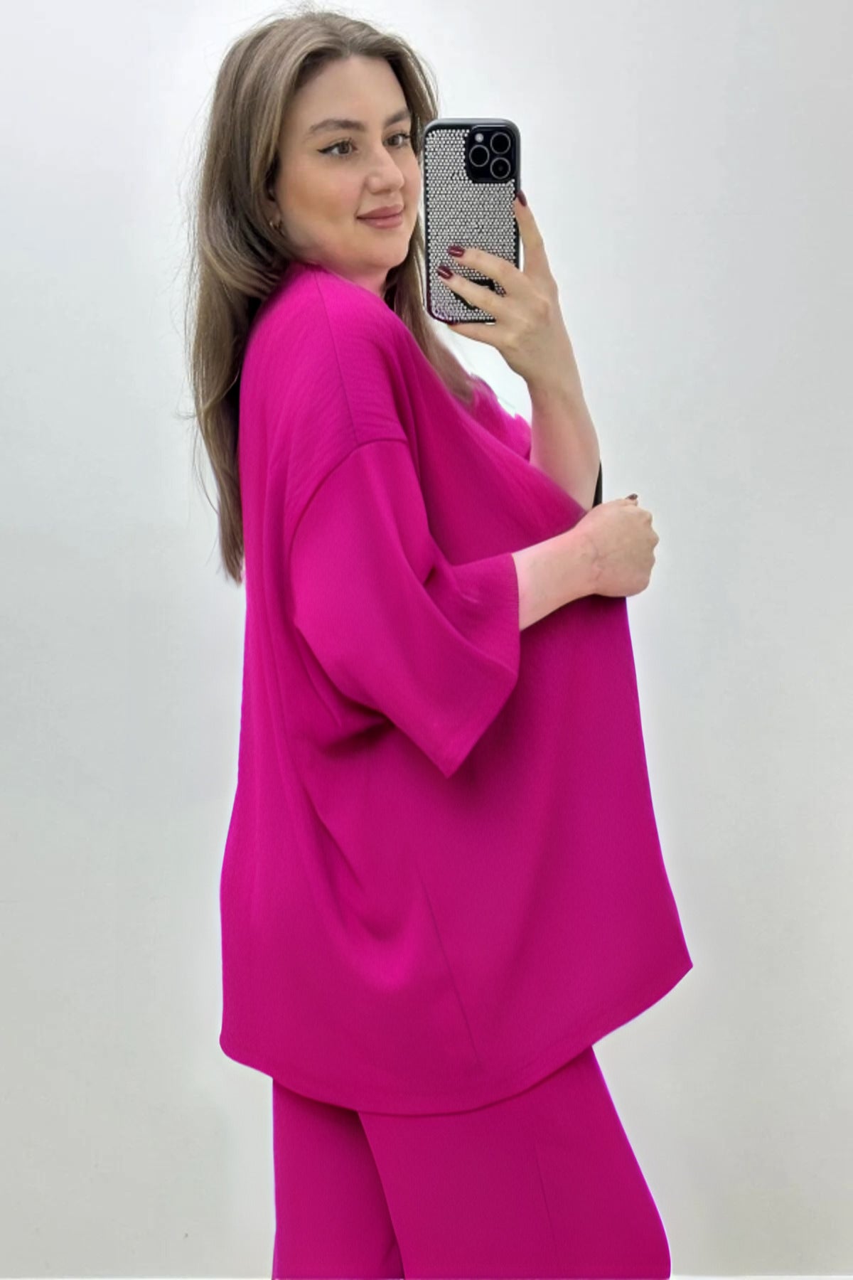 Kadın Dökümlü Bürümcük Yazlık Kimono Takım - PEMBE A - 2