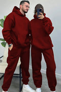 Kadın Erkek Trend Model Çiftlere Özel 3 İplik Oversize Kışlık Kalın Eşofman Takımı (tekli̇) - Bordo - 1