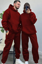 Kadın Erkek Trend Model Çiftlere Özel 3 İplik Oversize Kışlık Kalın Eşofman Takımı (tekli̇) - Bordo - 1