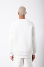 Erkek Bisiklet Yaka Oversize Sweatshirt - Beyaz - 2