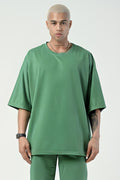 Erkek Oversize Penye Nefes Alan T-shirt - Yeşil - 1