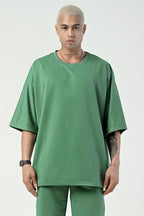 Erkek Oversize Penye Nefes Alan T-shirt - Yeşil - 1