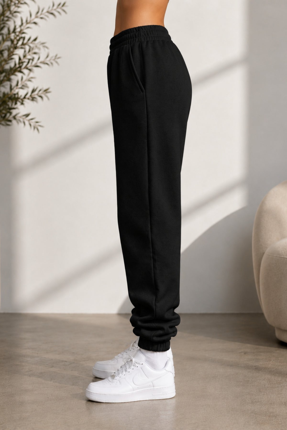 Kadın Paçası Lastikli Günlük Oversize Basic Jogger Eşofman Altı - Siyah - 3