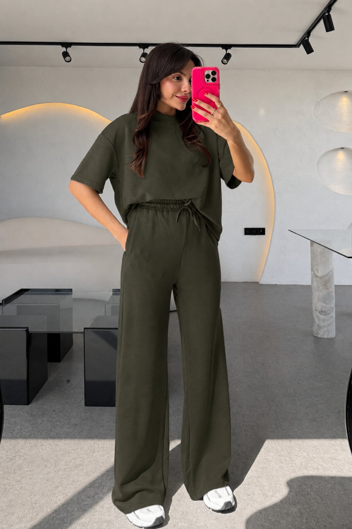 Kadın Trend Model Yazlık Alt Üst Takım - Koyu Haki - 1