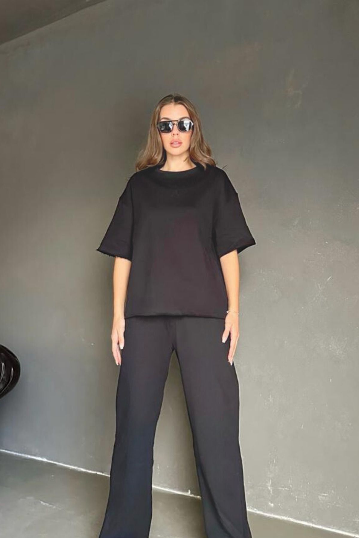 Kadın Füme Düğmesiz Kısa Kol Pamuklu Pijama Takımı - Füme - 2