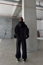 Kadın Paçası Lastikli Jogger Oversize Kışlık Eşofman Takımı - Siyah - 3
