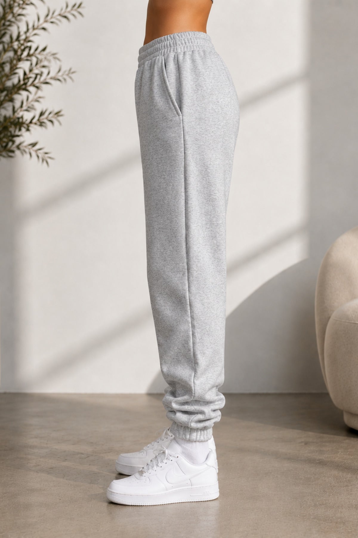 Kadın Paçası Lastikli Günlük Oversize Basic Jogger Eşofman Altı - Gri Melanj - 3