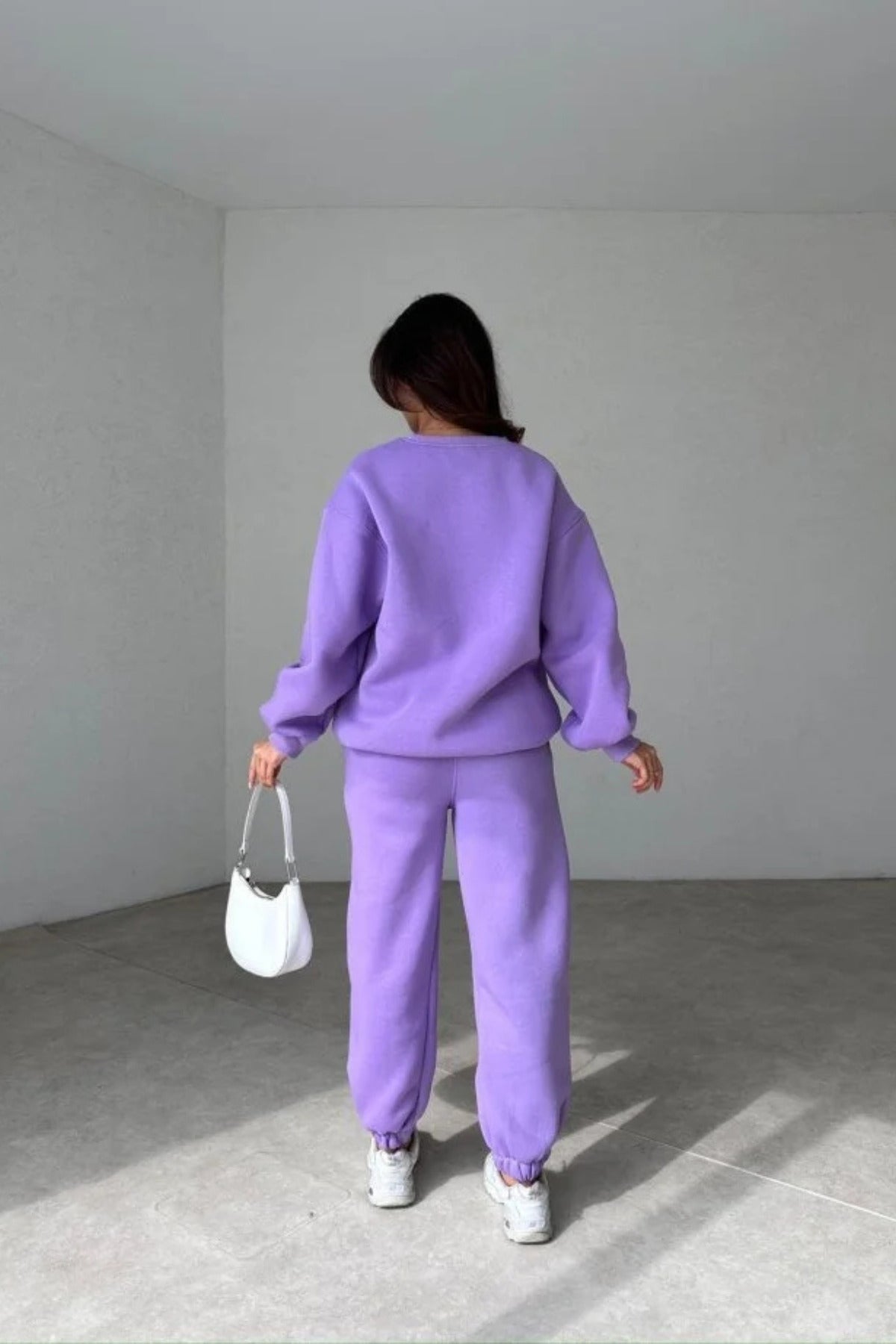 Kadın 3 İ̇plik Oversize Bisiklet Yaka Eşofman Takımı - Lila - 2