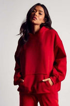 Kadın Salaş Bol Günlük Oversize Sweatshirt - Kırmızı - 1