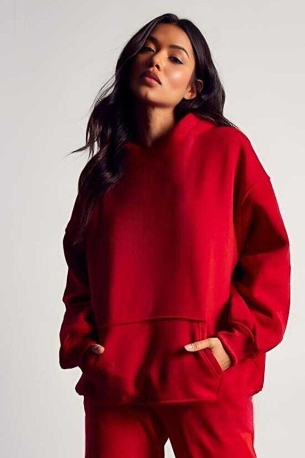 Kadın Salaş Bol Günlük Oversize Sweatshirt - Kırmızı - 1