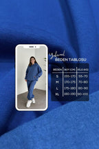 Kadın Unisex Lacivert Kapüşonlu 3 İ̇plik Oversize Eşofman Takımı - Lacivert - 2