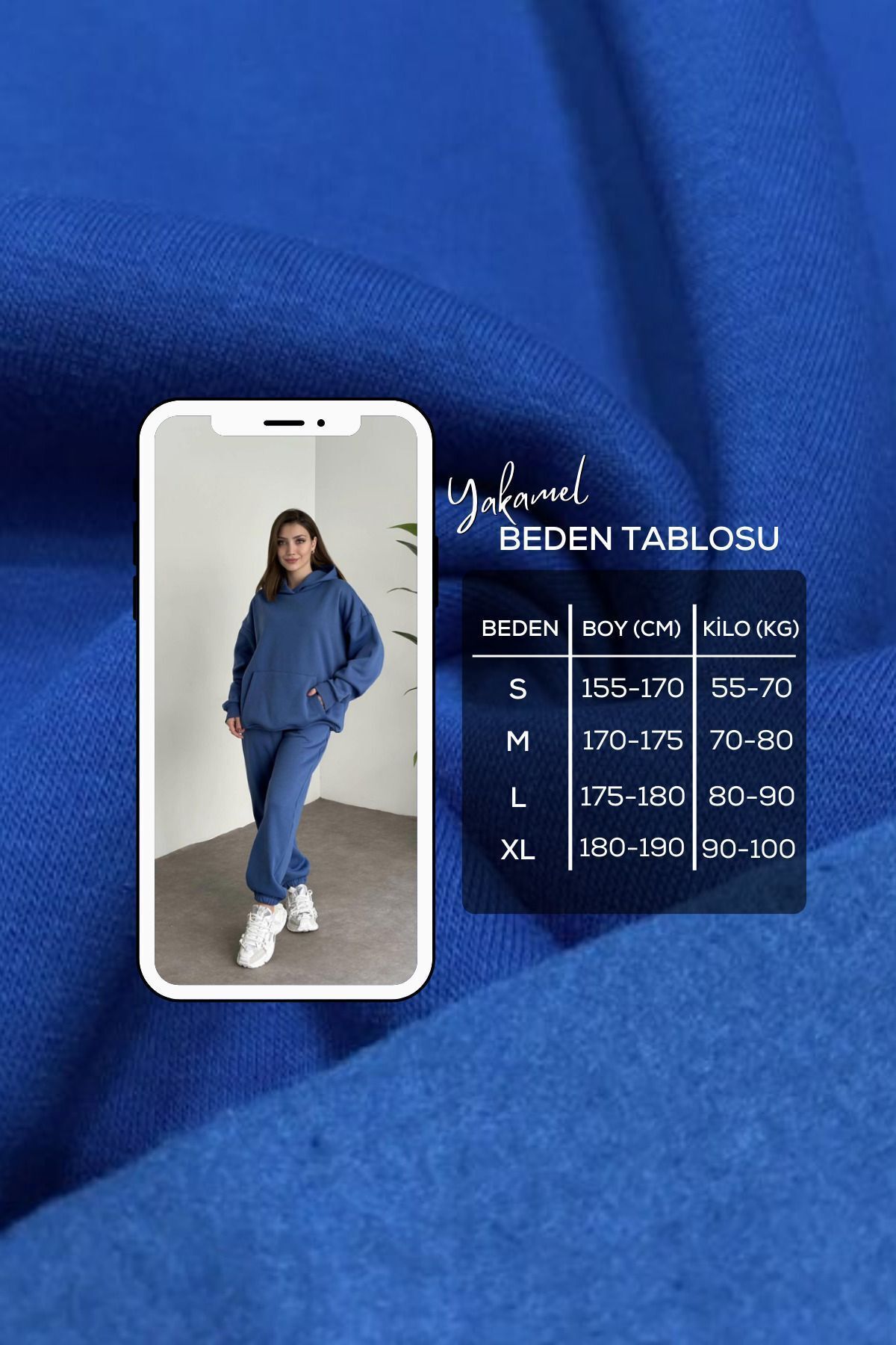 Kadın Unisex Lacivert Kapüşonlu 3 İ̇plik Oversize Eşofman Takımı - Lacivert - 2