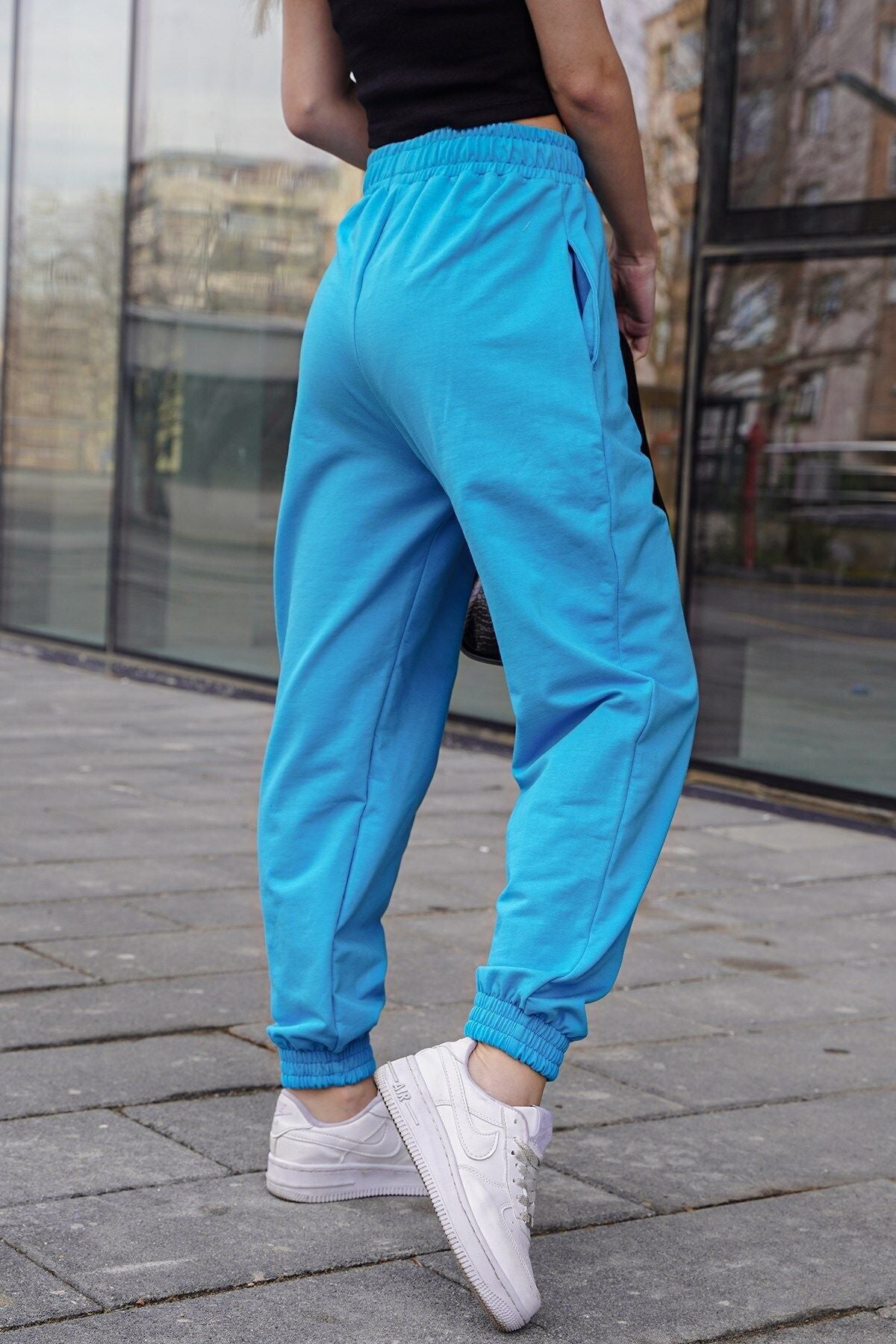 Kadın Turkuaz Jogger Yüksek Bel Eşofman Altı Turquoise Sweatpants - Turkuaz - 4