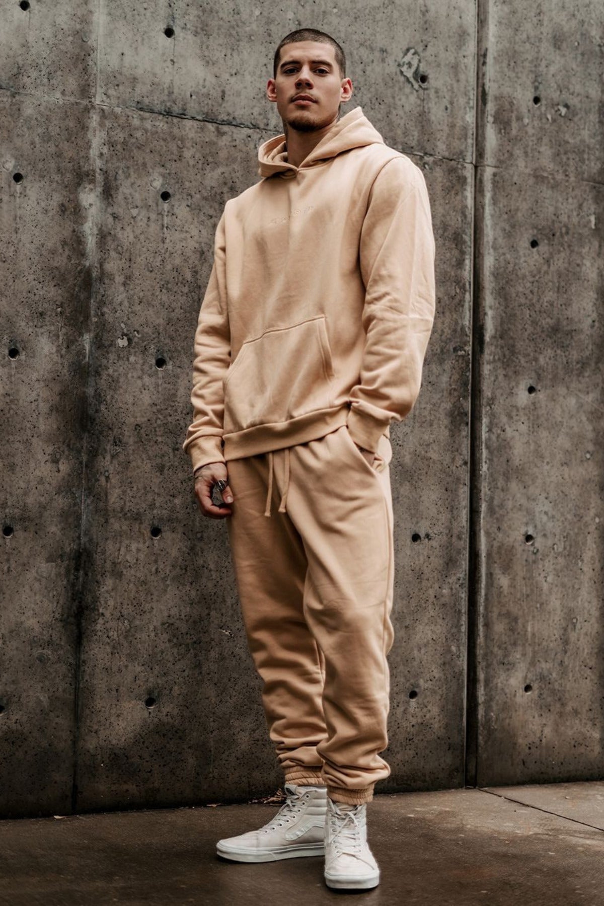 Erkek 3i̇pli̇k Jogger Baggy Kalip Hoodi̇e Eşofman Takimi - Vizon - 3