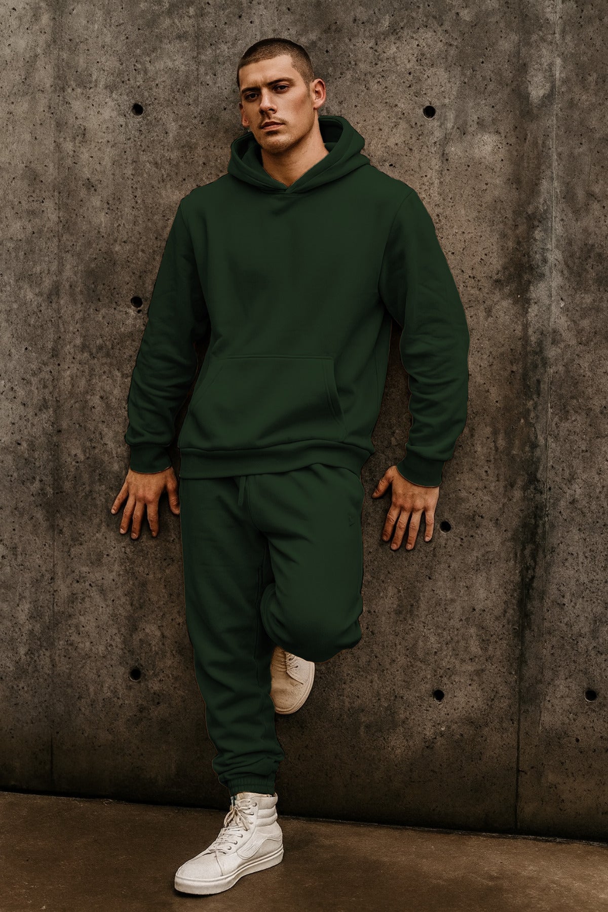 Erkek 3i̇pli̇k Jogger Baggy Kalip Hoodi̇e Eşofman Takimi - Koyu Yeşil - 1