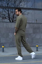 Erkek Gündelik Kısa Kollu T-shirt Pijama Takımı - Haki - 2