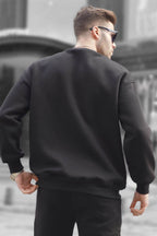 Erkek Bisiklet Yaka 3 İ̇plik Sweatshirt - Siyah - 2