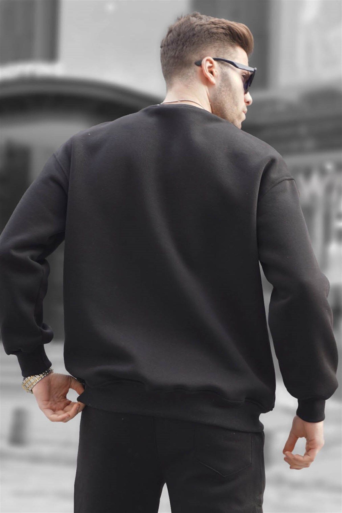 Erkek Bisiklet Yaka 3 İ̇plik Sweatshirt - Siyah - 2