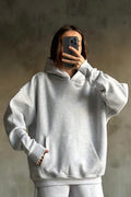 İ̇çi Pamuklu Bol Kalıp Sweatshirt - Gri - 1