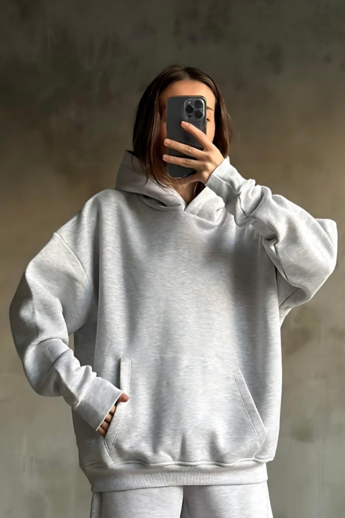 İ̇çi Pamuklu Bol Kalıp Sweatshirt - Gri - 1