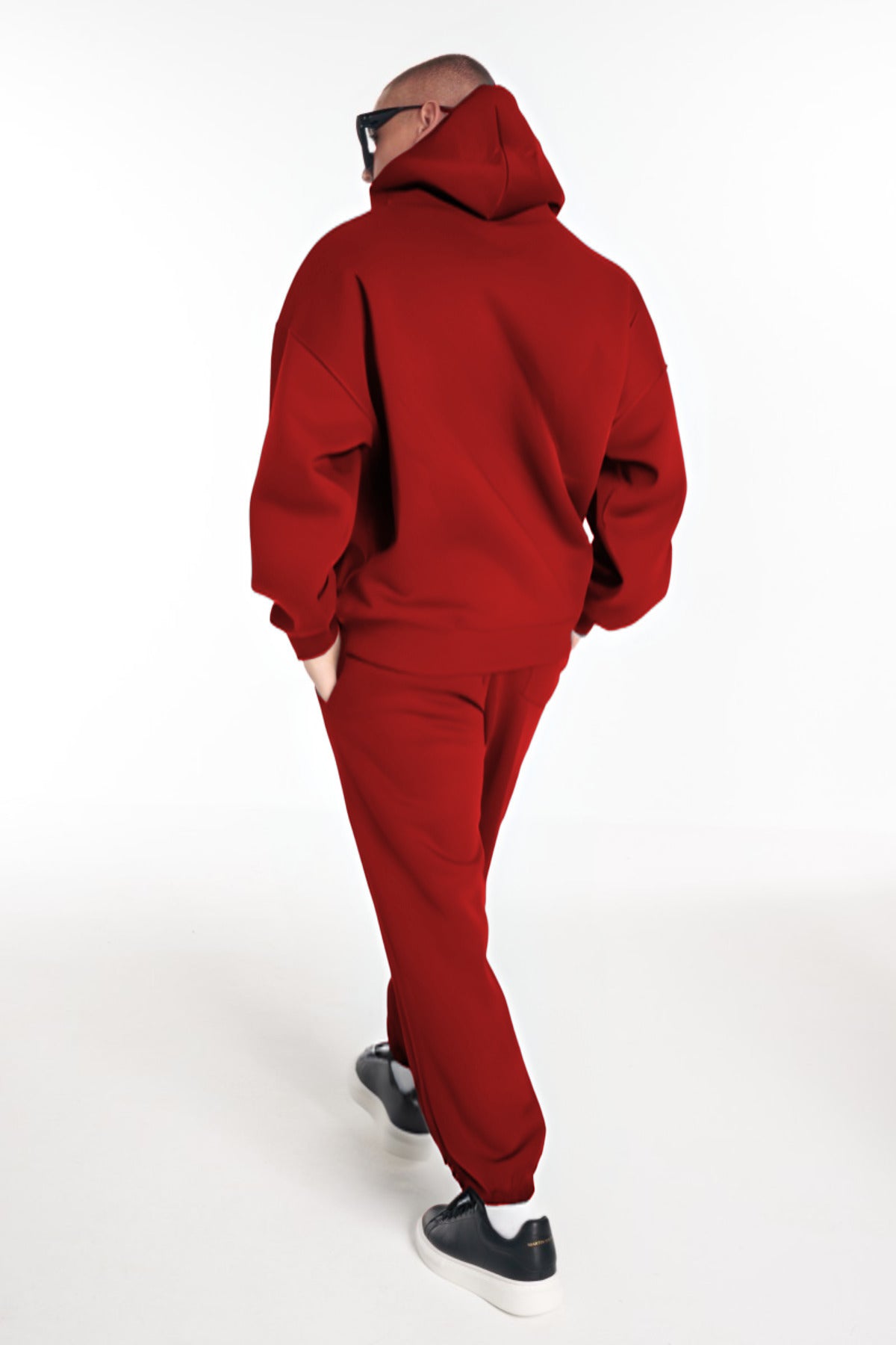 Erkek Trend 3 İ̇plik İ̇çi Pamuklu Oversize Baskısız Paçası Lastikli Eşofman Takımı - Bordo - 3