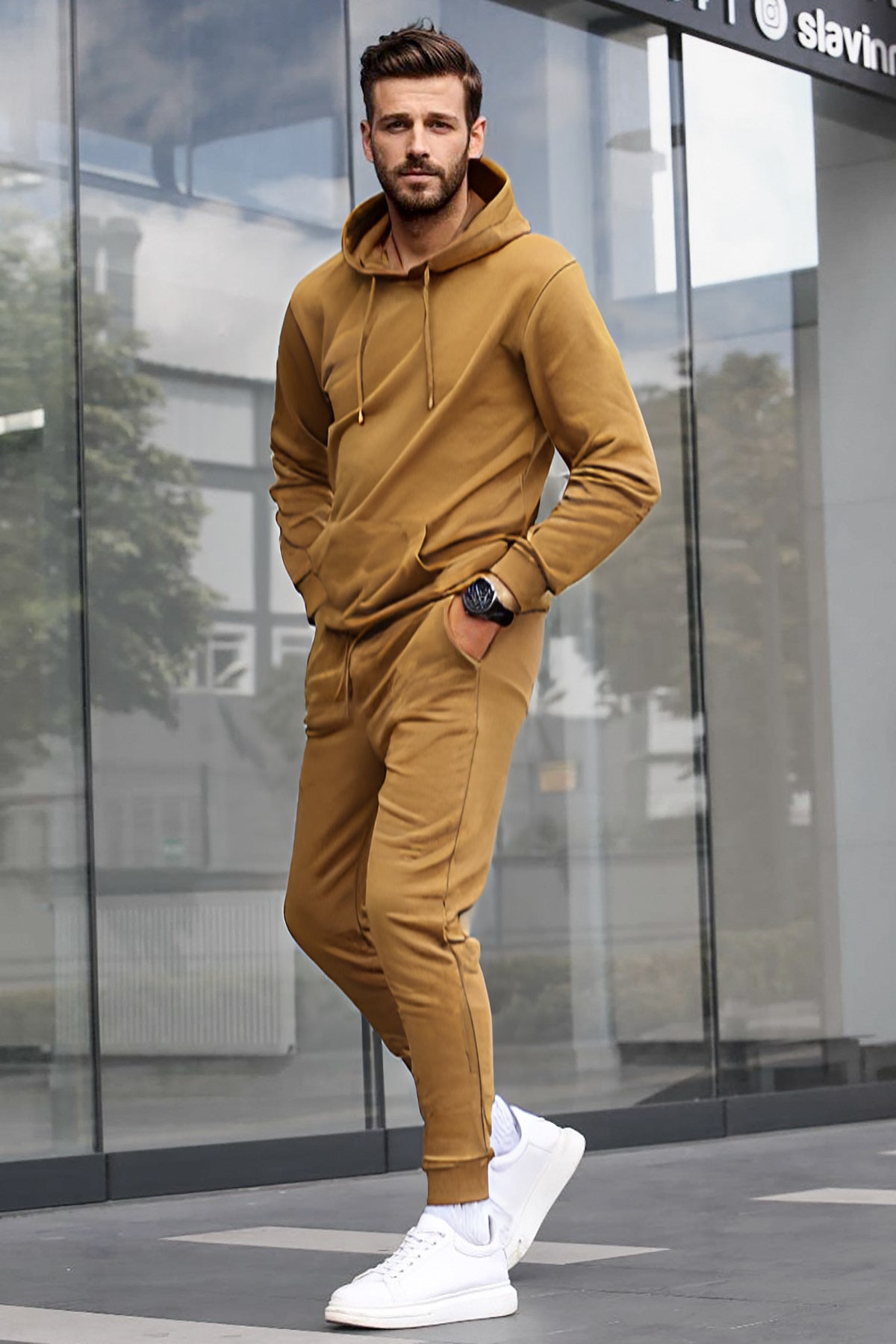 Erkek Mevsimlik Trend Model Günlük Eşofman Takımı - Vizon - 1