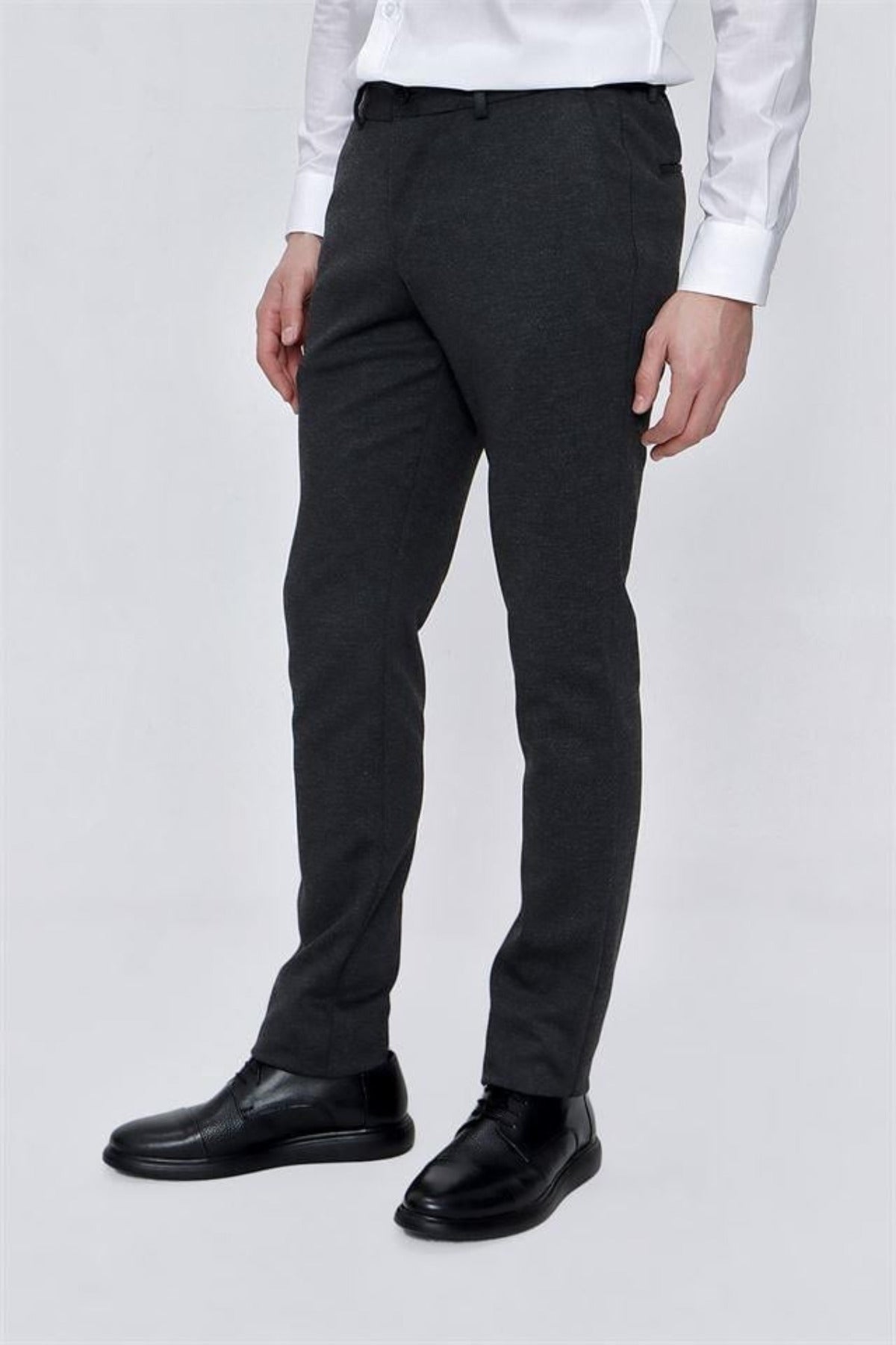 Erkek Likralı Esnek Kaliteli Kumaş Okul Pantolonu - Füme - 2