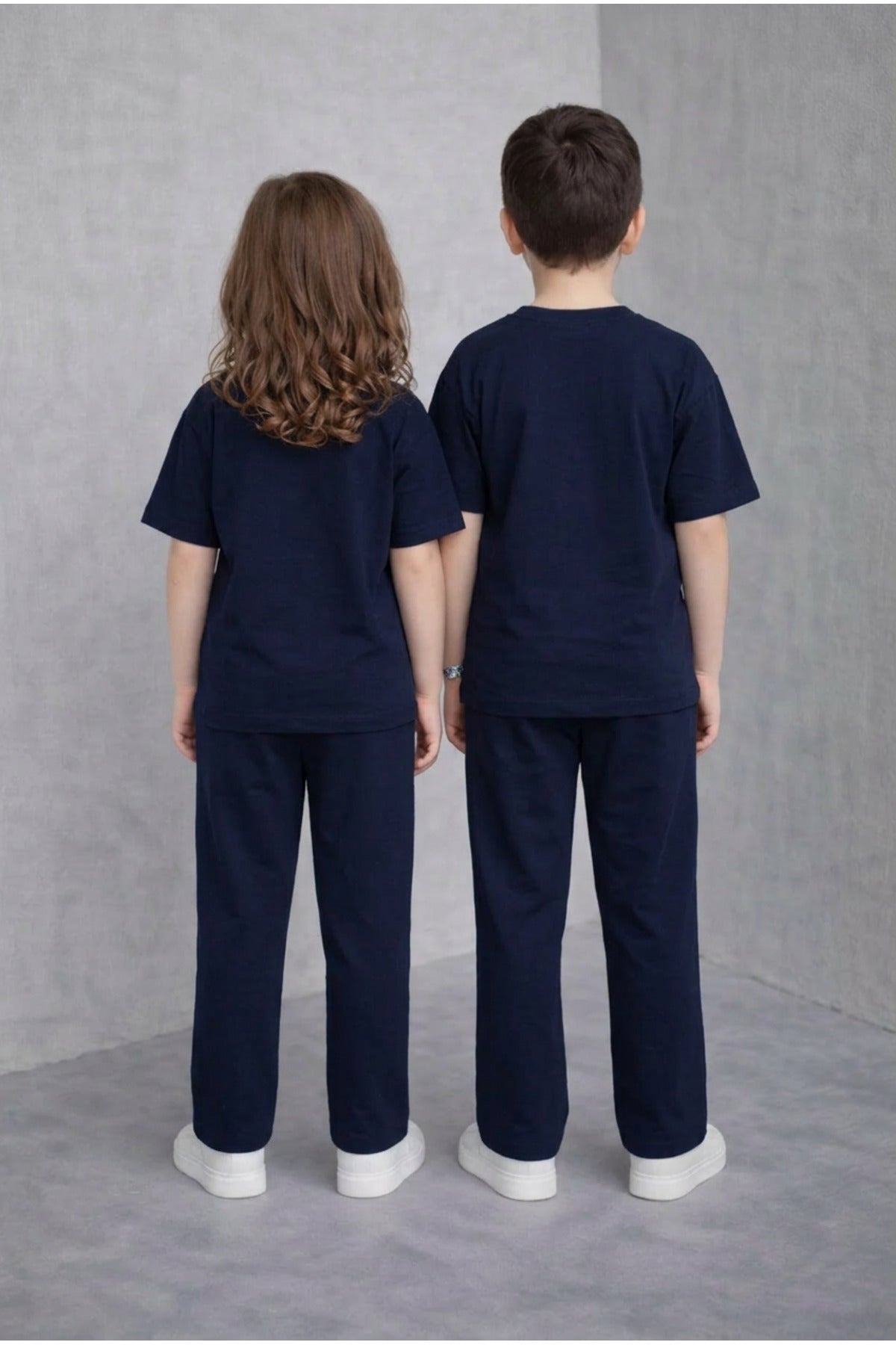 Çocuk Oversize Kisa Kollu Bisiklet Yaka Beli̇ Bağcikli Rahat Kesi̇m Yazlik Alt-üst Takim (tekli̇) - Lacivert - 5