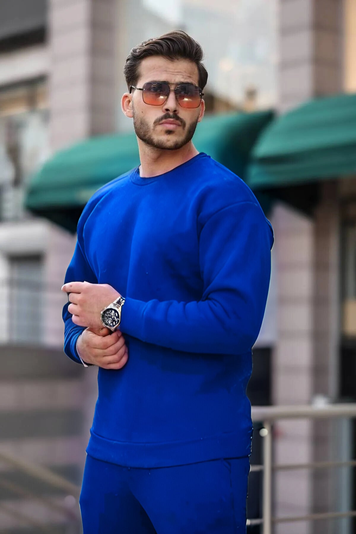 Kalın Bisiklet Yaka Paçası Lastikli Eşofman Takımı - Lacivert - 2