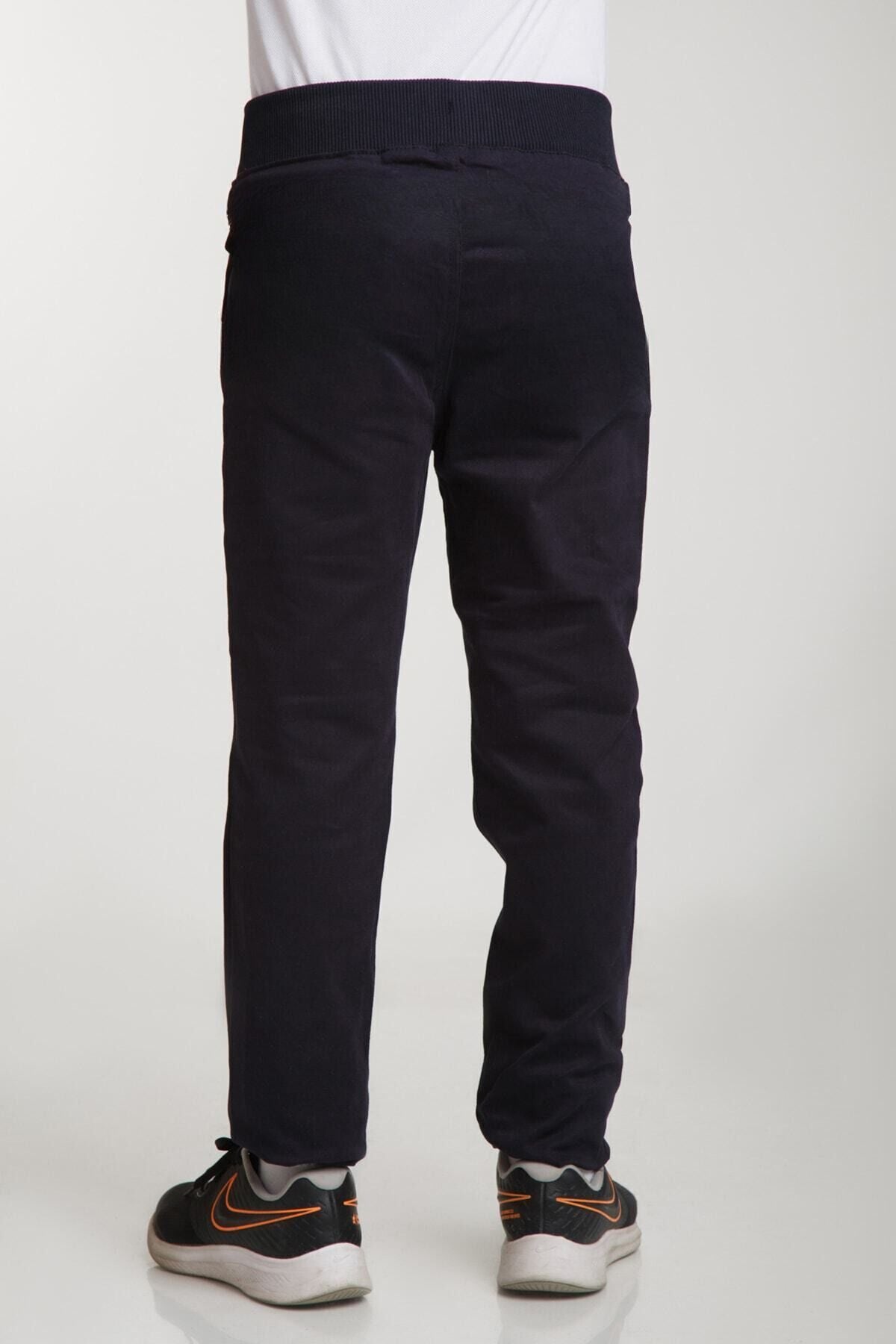 *kargo Cepli* Esnek Canvas Okul Pantolon Ribana Bel Lastikli - Lacivert - 3