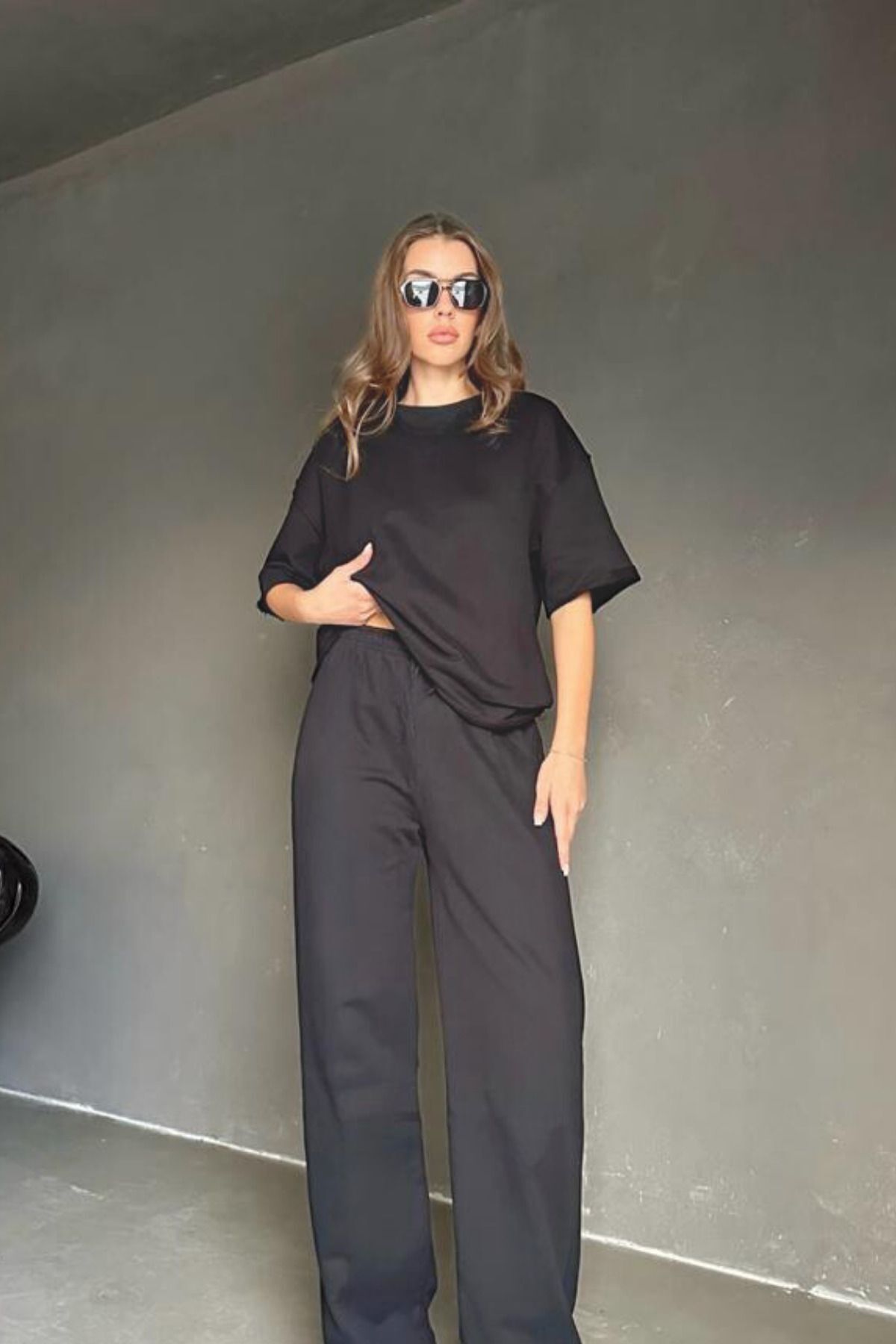 Kadın Füme Düğmesiz Kısa Kol Pamuklu Pijama Takımı - Füme - 1