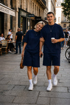 Unisex Kadin Erkek Çi̇ft Kullanimina Uygun Oversi̇ze Kisa Kollu Şort Takim (tek Adet ) - Lacivert - 4