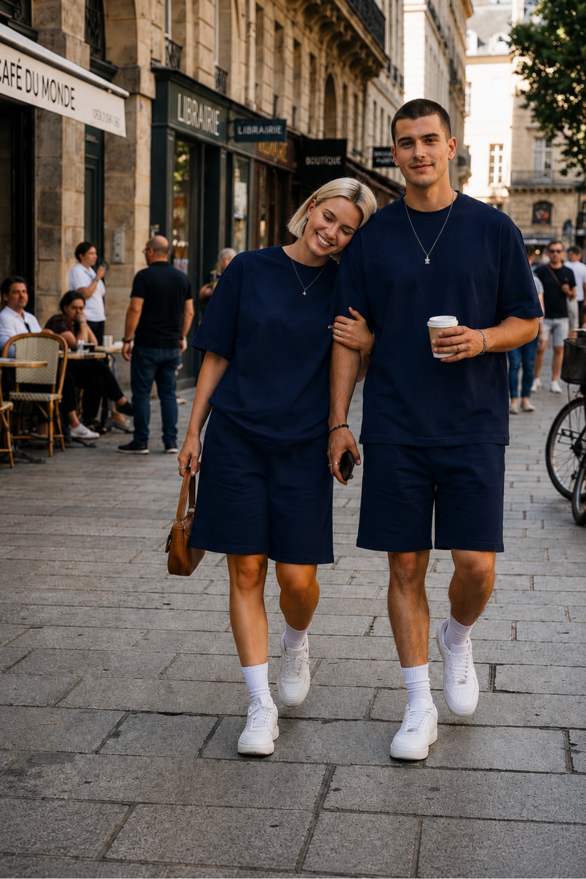 Unisex Kadin Erkek Çi̇ft Kullanimina Uygun Oversi̇ze Kisa Kollu Şort Takim (tek Adet ) - Lacivert - 4