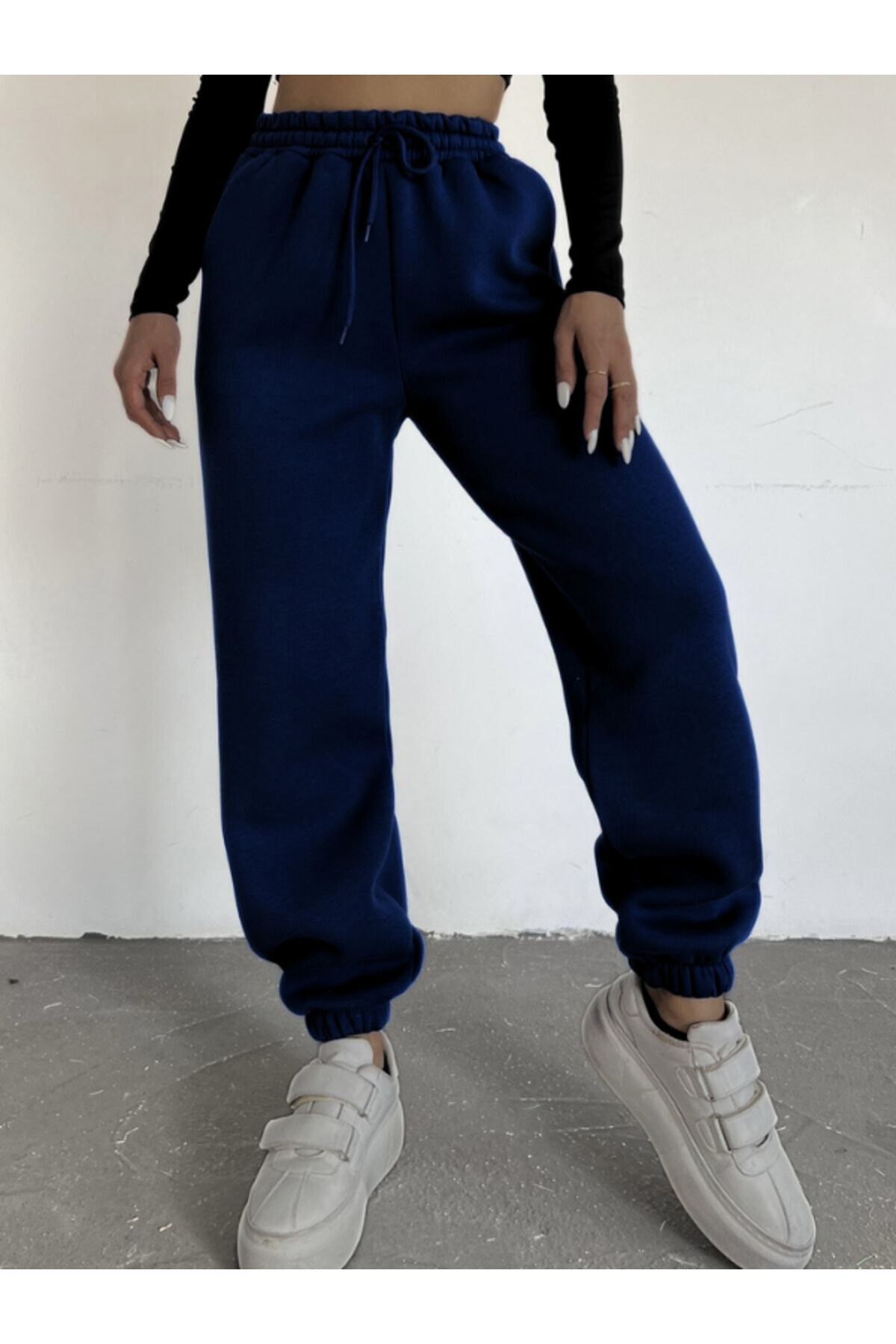 Unisex Lacivert Kalın 3 İplik Basic Jogger Örme Eşofman Altı - Lacivert - 2