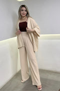Kadın Bol Paça Palazzo Kimono Alt Üst Takım - Bej - 1