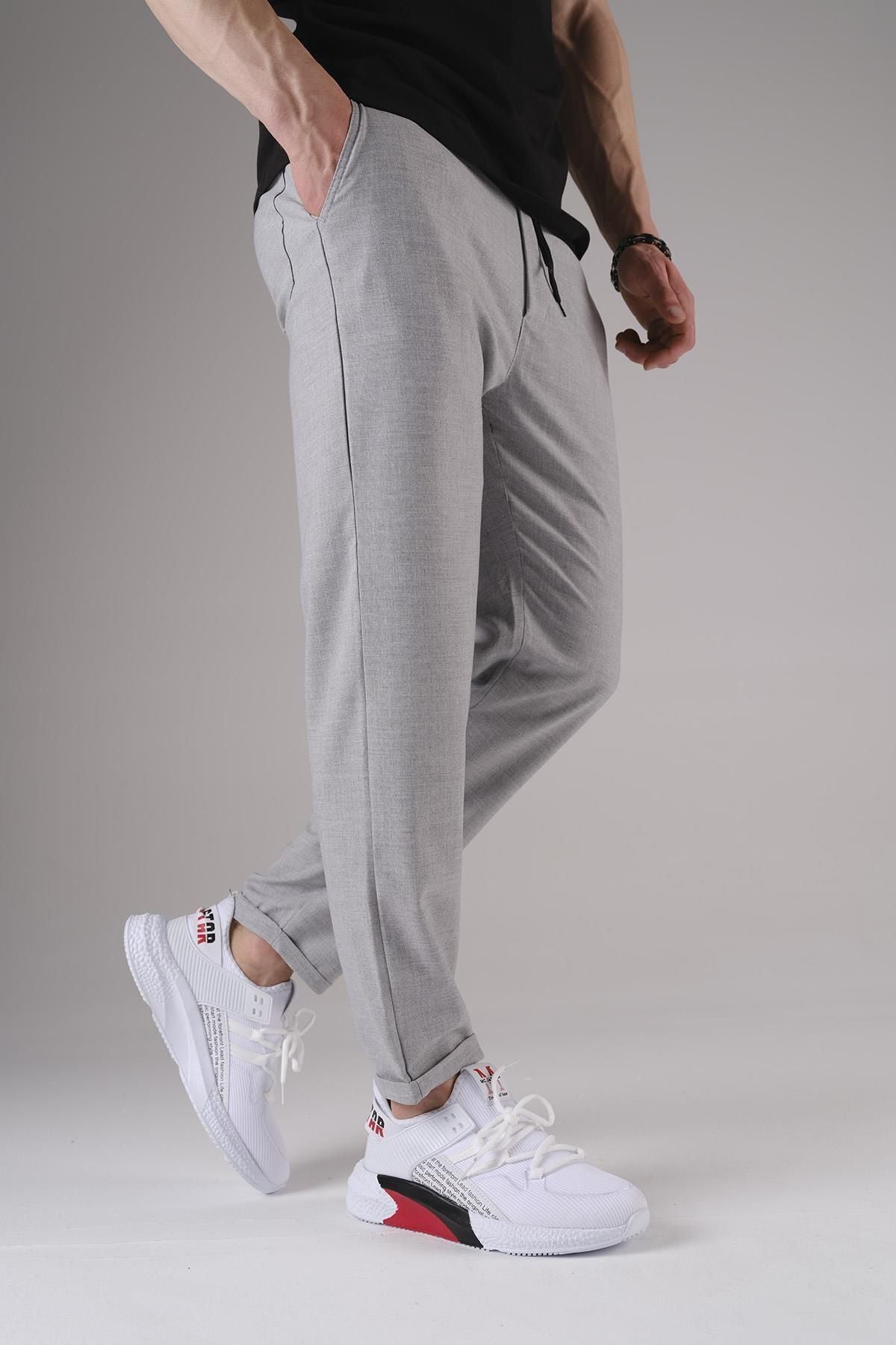 Erkek Duble Paça Jogger Pantolon - Gri - 1