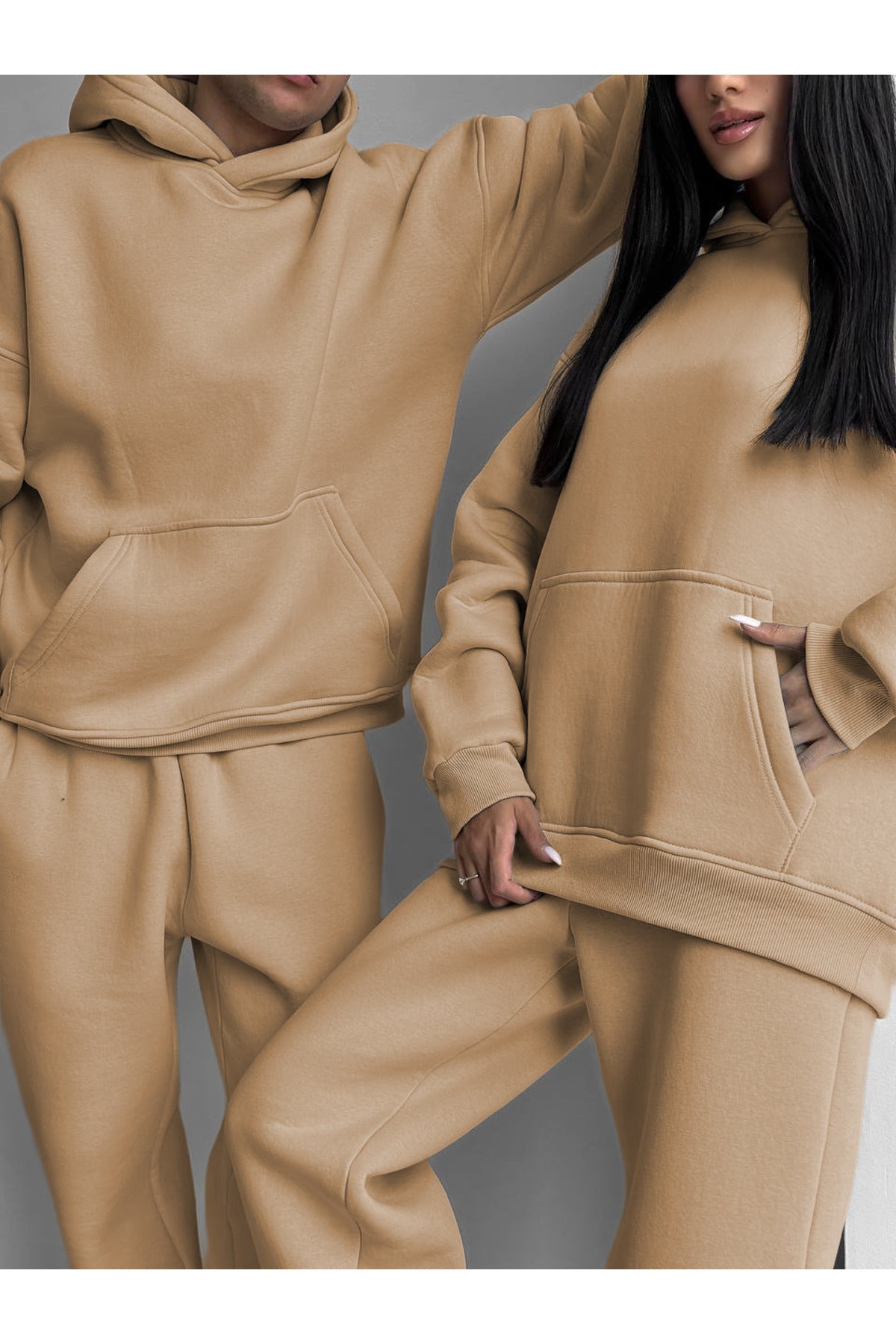 Unisex Oversi̇ze Çi̇ftleri̇n Kullanimina Uygun Eşofman Takimi ( Ürün 1 Takim) - Bej - 3