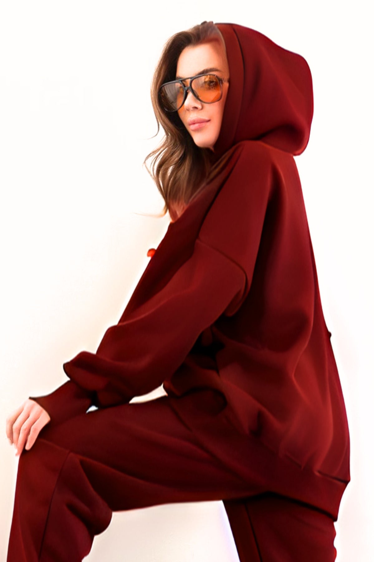 Kadın Esnek Rahat Kalıp Basic Model Sweatshirt - Kırmızı - 4