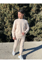 Erkek Ekru/krem Bisiklet Yaka Eşofman Takımı Regular Fit - Ekru - 1