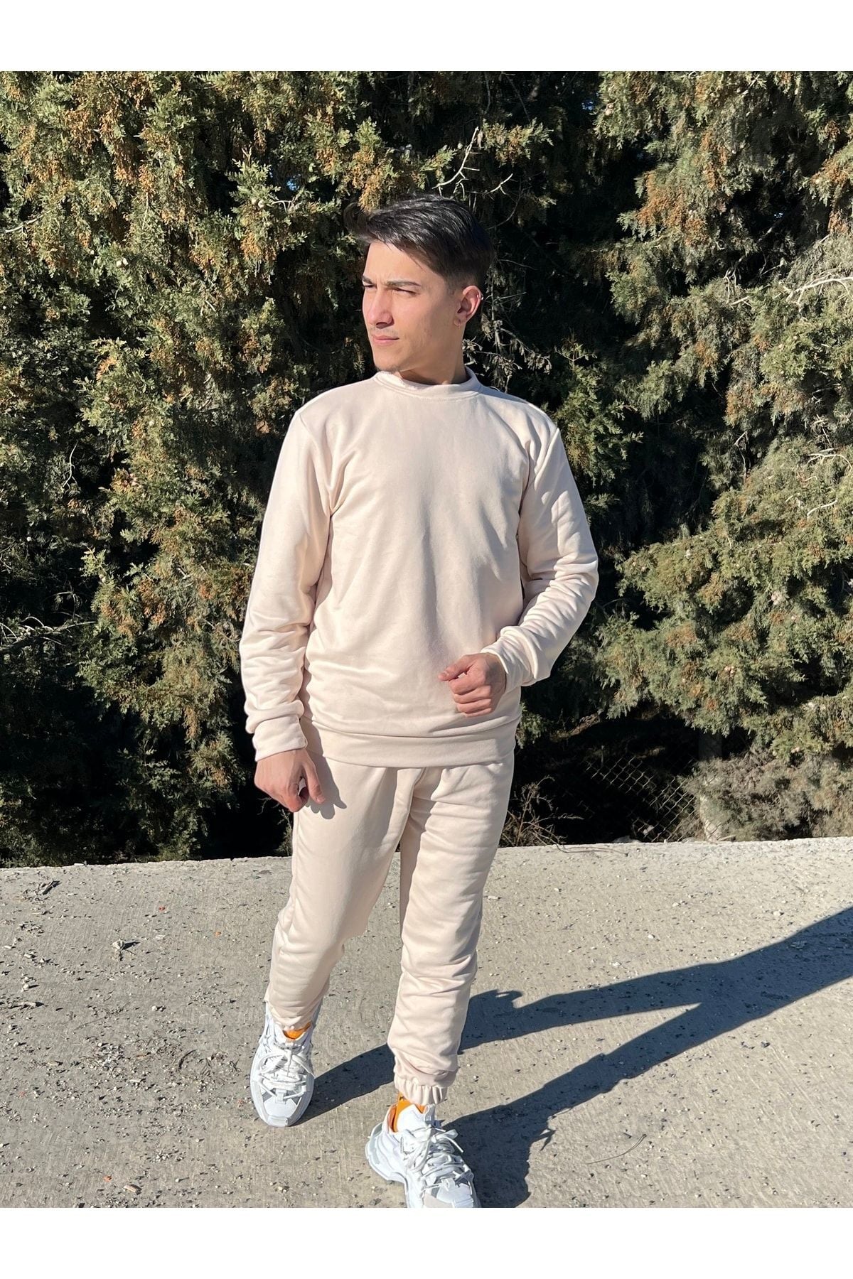 Erkek Ekru/krem Bisiklet Yaka Eşofman Takımı Regular Fit - Ekru - 1