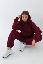 Kadın Oversize Basic Eşofman Takımı - Bordo - 2