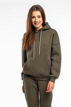 Kadın Rahat Kalıp Günlük Kapşonlu Sweatshirt - Haki - 1