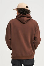 Unisex Kadın Kahverengi Baskısız Kanguru Cepli Kapüşonlu 3 İ̇plik Şardonlu Sweatshirt Oversize Hoodie - Kahverengi - 6