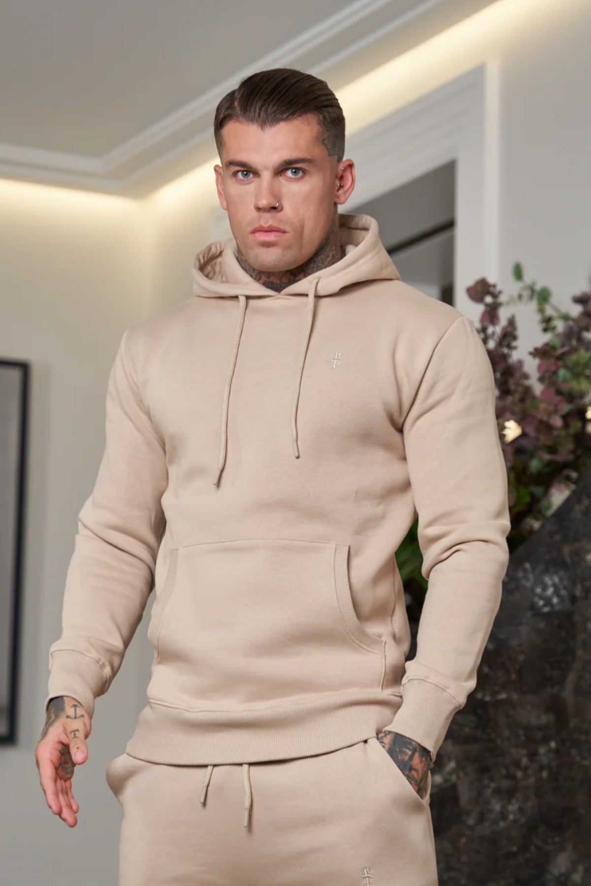 Erkek Esnek Kaliteli Spor Model Sweatshirt - Bej - 1