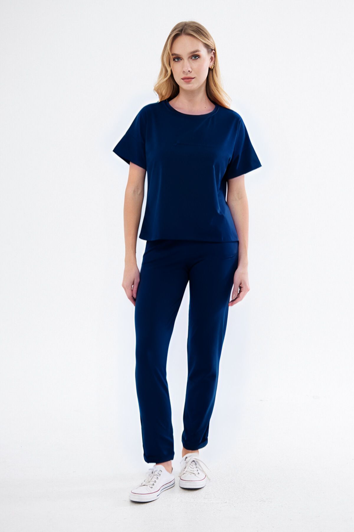 Kadın Basic Yazlık Kısa Kollu Pijama Takımı Oversize - Lacivert - 1